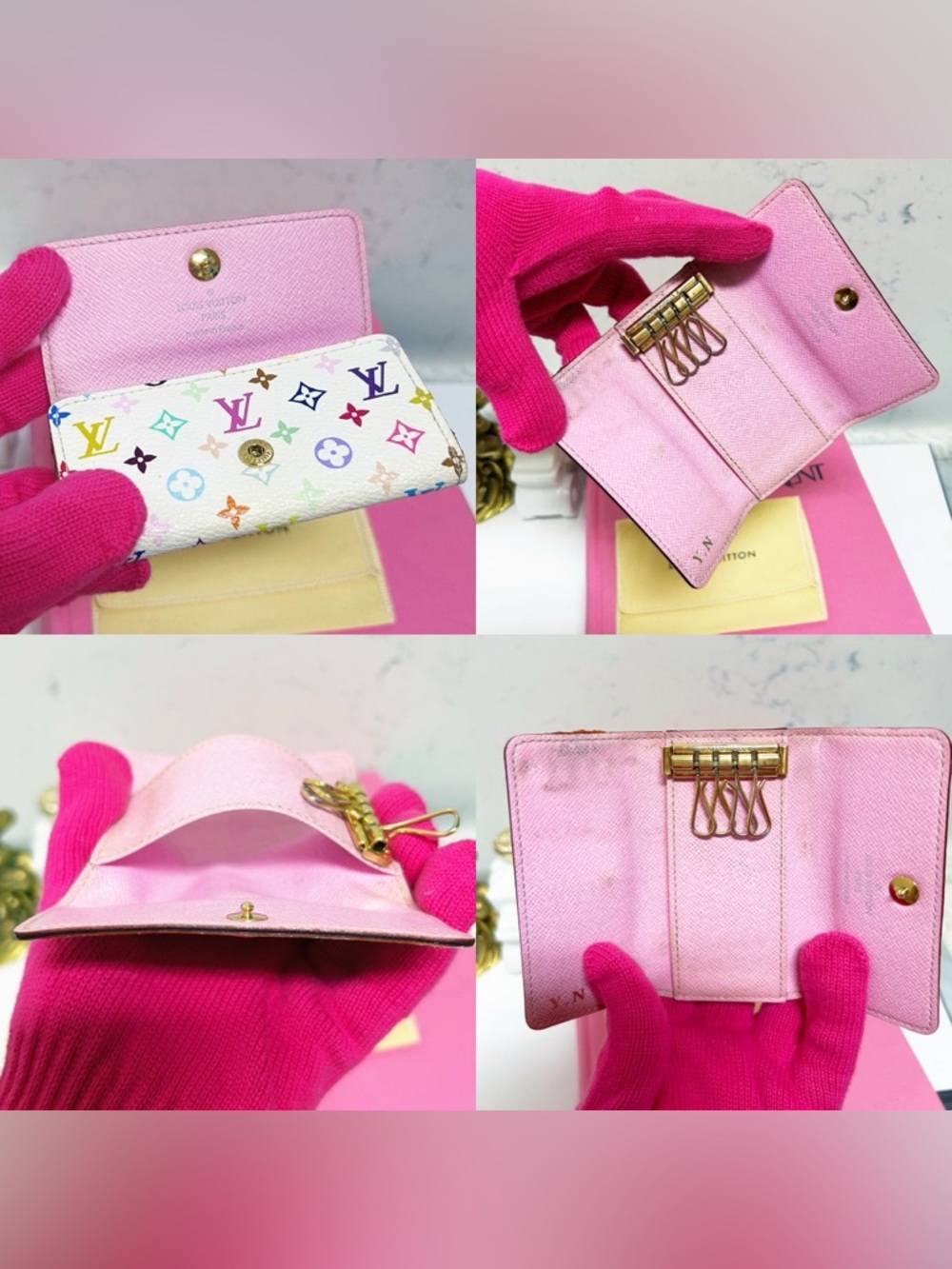 Authentic Louis Vuitton Limited Edition Murakami Multicolor Blanc 4 Key Holder - Picture 8 of 13